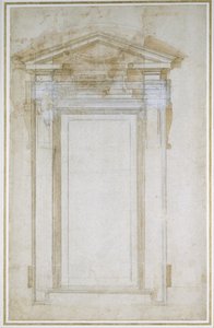 研究带三角形山墙的窗户，c.1546（黑色粉笔，洗涤，笔和墨水在纸上） 作者 米开朗基罗（Michelangelo Buonarroti）